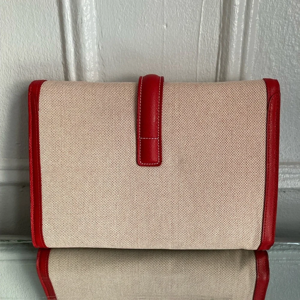 Faux H Brand JIGE 29 Toile Clutch Bergundy